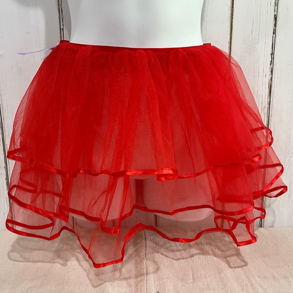NWT Claire’s Cherry Red Tule Mini Skirt with Ribbon Hemlines